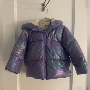 GAP Iridescent Purple Hooded Puffer Jacket size 2T